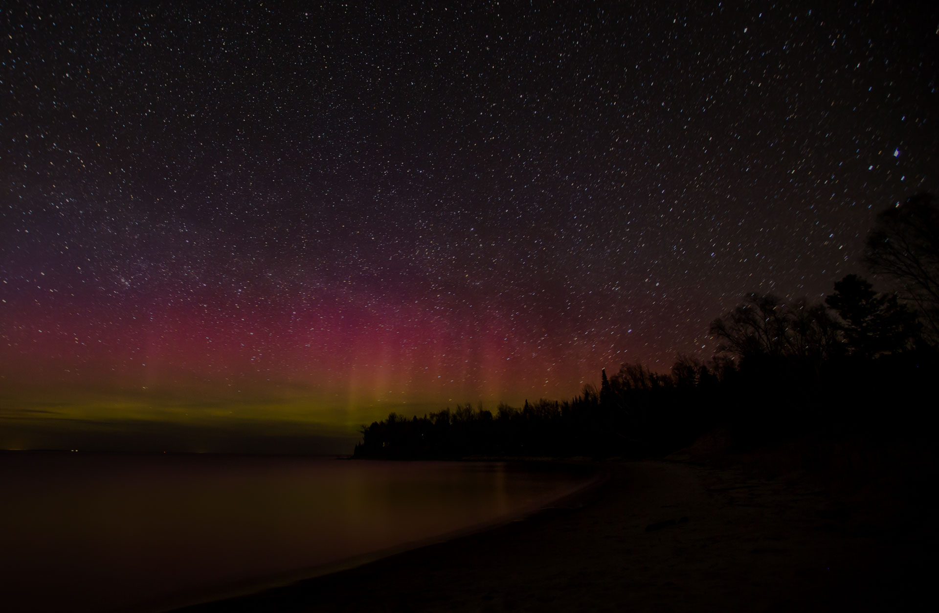 Stars and lake in night